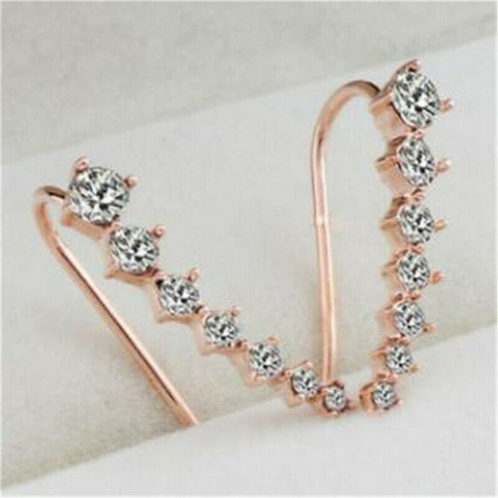 NWOT Gold Rhinestone Ear Climber Crawler Earrings - Picture 2 of 5